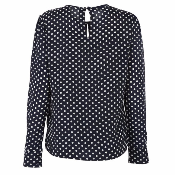 Dark Navy & White Polka Dot Chiffon Blouse NWT - Picture 4 of 4